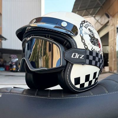 3C认证ORZ复古哈雷摩托车头盔男女电动踏板半覆式3/4半盔个性
