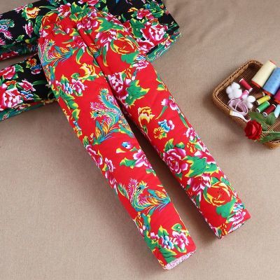 东北大花布纯手工棉花棉裤冬季保暖居家棉服高腰深档加厚女士棉裤