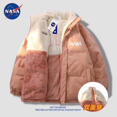 NASA双面穿羽绒棉服男款冬季美式羊羔毛情侣外套加厚保暖刺绣棉衣