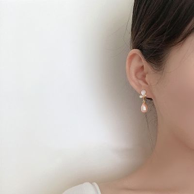 【蝶舞】贝母珍珠耳环新款轻奢气质银针蝴蝶贝母淡水珍珠耳饰