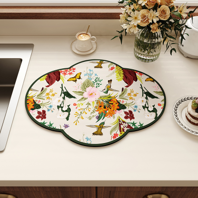 新中式轻奢花卉异形厨房吸水餐垫防滑沥水垫家用硅藻泥碗垫桌垫子