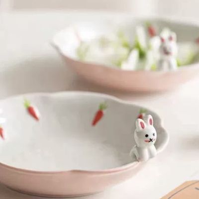 陶瓷ins风卡通可爱兔子餐盘动物餐具汤盘水果盘日式少女心手绘