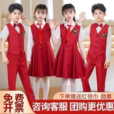 儿童合唱朗诵演出服中小学生校服女童红歌合唱团诗歌朗诵表演服装