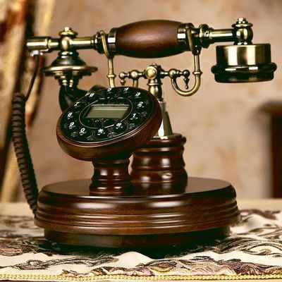 实木复古电话机座机家用客厅老式时尚创意办公固话欧式仿古电话