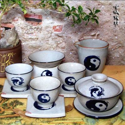 中国风盖碗太极茶杯复古道家仿古手绘泡茶碗手抓壶三才碗功夫茶具