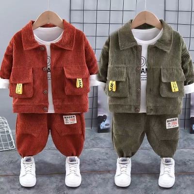 男童春装外穿套装小童新款儿童秋季衣服三件套洋气灯芯绒宝宝外套