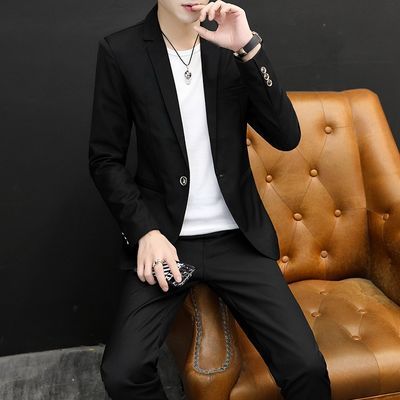 男士西服套装休闲帅气纯色小西装一套潮流夜店两件套韩版修身外套