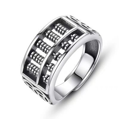 S999足银珠子可以转动算盘戒指女男潮复古小众设计开口可调节