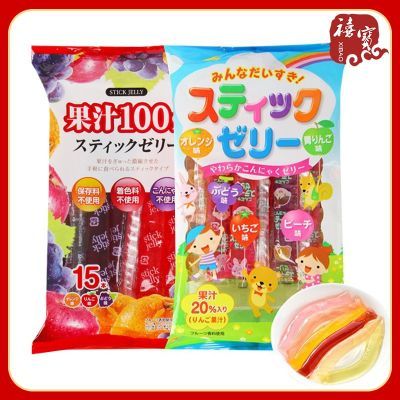 日本RIBON理本条形果冻进口零食水果味条状可吸果冻条什锦整箱