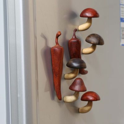 喜木胡桃木香菇实木蘑菇冰箱贴实木可爱装饰手工磁贴创意木制家居