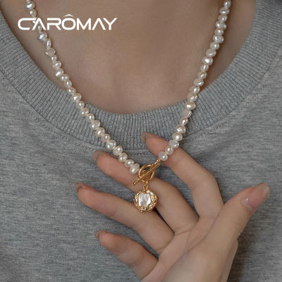 CAROMAY褶皱圆镜珍珠项链女OT扣轻奢百搭小众高级感坠链新年礼物
