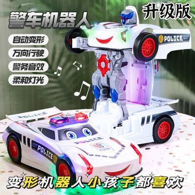 纽奇特技变形汽车机器人全自动变形车炫彩带灯光仿真儿童警车玩具