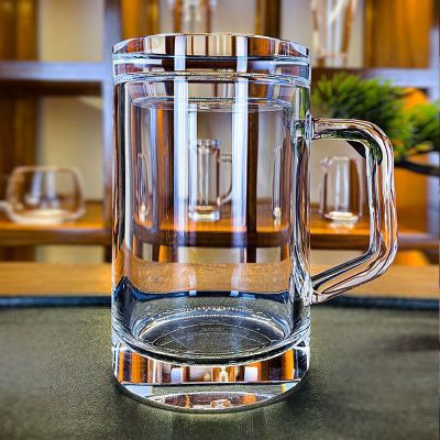 天然原石原矿水晶杯大容量水杯盖杯把手办公家用茶室高端茶杯茶器