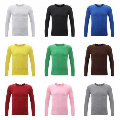 莫代尔秋季男士长袖t恤圆领纯色打底衫紧身半袖黑白色修身体恤潮