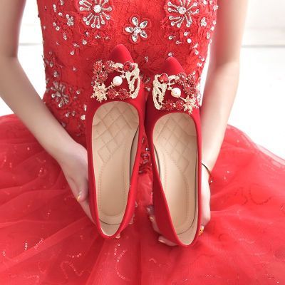 婚鞋女新娘鞋2024新款中跟红色粗跟孕妇结婚鞋子中式秀禾鞋敬酒鞋