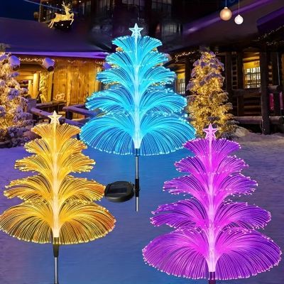太阳能光纤圣诞树七彩水母地插灯户外装饰庭院花园景观氛围灯防水