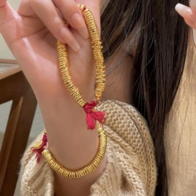 新款沙金手工编绳锤纹手串钱串子盘缠手链招财仿真复古久不掉色