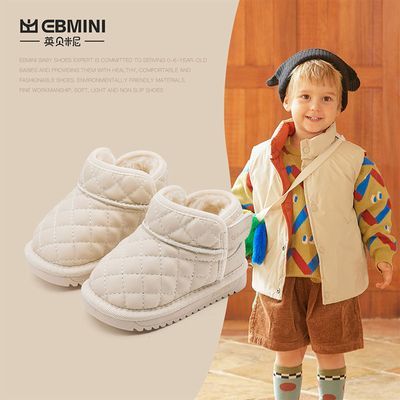 英贝米尼女宝宝秋冬季男婴儿软底学步鞋子加绒雪地靴小童二棉鞋子