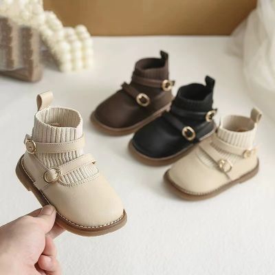 宝宝皮鞋冬季加绒女童公主靴子1一2-3岁婴儿软底学步棉鞋小童短靴