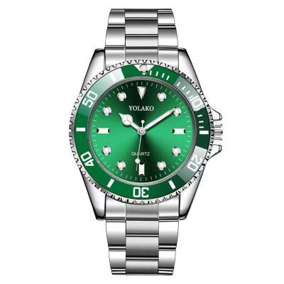 爆款钢带手表男商务时尚绿水鬼合金钢带石英腕表便宜父亲节礼物