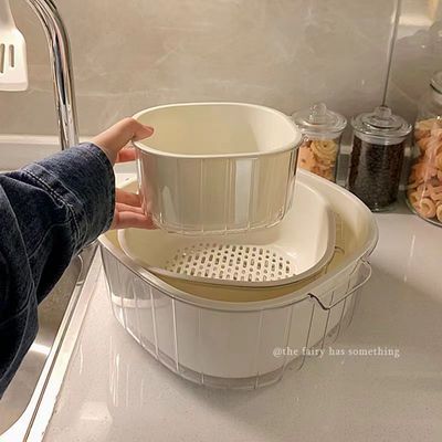 【出口品质】透明双层塑料洗菜盆沥水篮子厨房神器多功能客厅家用