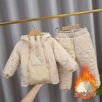 男童冬装套装2023新款小儿童冬季加绒加厚洋气时髦宝宝棉服两件套