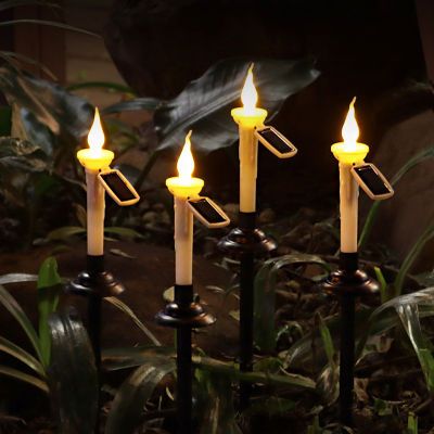 户外长条蜡烛灯烛光庭院花园装饰防水草坪灯太阳能蜡烛仿真自动