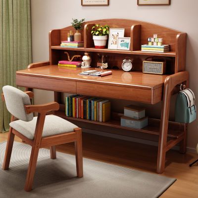 实木儿童写字桌家用书桌书架一体可升降学生写作业的专用学习桌子