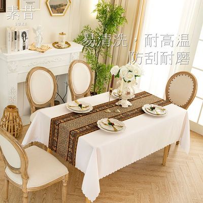 素昔中式禅意仿棉麻印花桌布高档家用长方形防水茶几纯色台布餐桌