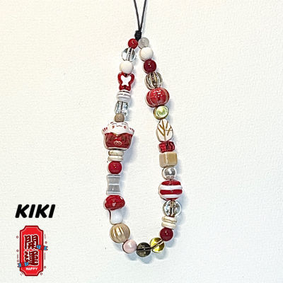 【KIKI】原创自制招财猫手机链红色陶瓷手机壳挂链相机链ccd挂绳