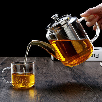 围炉碳烤煮茶壶高硼硅耐热玻璃泡茶壶不锈钢漏茶水分离平底方茶壶