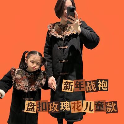 【大地制衣】玫瑰花儿童亲子装冬季灯芯绒加绒条绒三层加厚睡裙