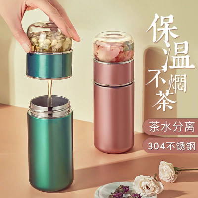 茶水分离泡茶杯不锈钢简约便携茶杯水杯304可爱玻璃杯杯子