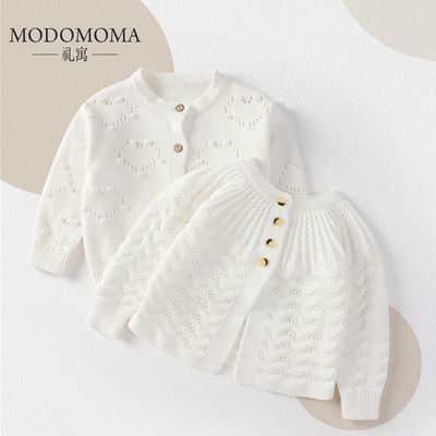 modomoma新生婴儿衣服春秋装公主女宝宝长袖针织棉线开衫