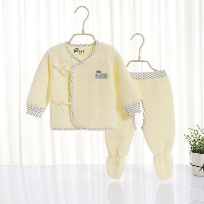 新生儿衣服秋冬保暖款初生宝宝夹棉贴身睡衣婴儿和尚纯棉分体套装