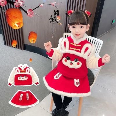 女童汉服冬季新款拜年服中国风古风红色喜庆加绒新年服儿童唐装