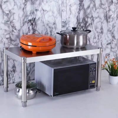 不锈钢置物架单层加厚厨房桌面隔板微波炉烤箱收纳架