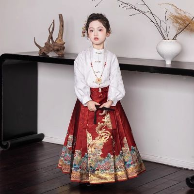 新款儿童马面裙女童套装中国风日常儿童汉服古风春款长袖唐装