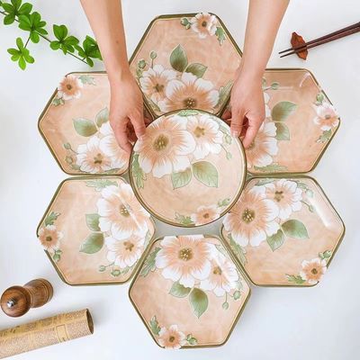 六角盘子套盘拼盘水仙花陶瓷组合家用六边形菱形高颜值餐盘套装