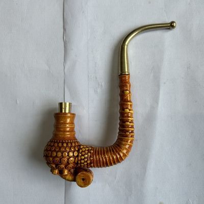 贵州传统烟杆实心竹雕刻老式一弯烟斗17公分