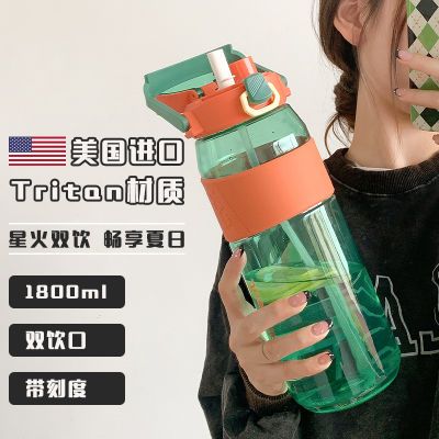 大容量水杯女tritan新款2024运动水壶便携户外水瓶带吸管双饮杯子