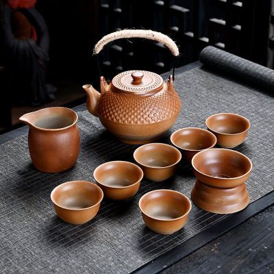 围炉煮茶一整套粗陶手作家用户外温茶壶柴烧碳烤茶壶围炉加热煮茶