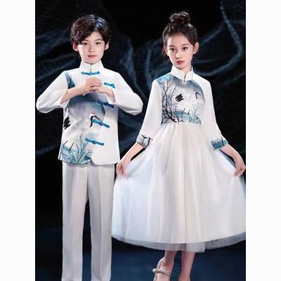 六一大合唱儿童古筝演出服长袖国学中国汉服合唱团大合唱表演服装