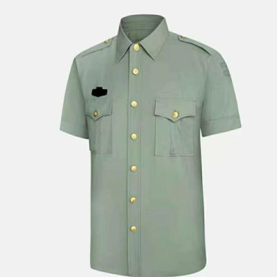 八九新短袖衬衣军绿色橄榄绿金属扣老式速干耐磨劳保工地服套装