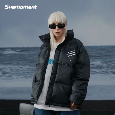 SUAMOMENT抓痕立领短款加绒加厚白鸭绒长款冬轻暖潮流羽绒服外套