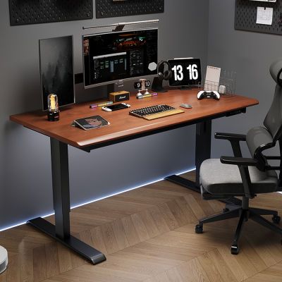 电动升降桌纯实木电脑桌家用办公桌电竞桌工作台桌子可升降桌腿