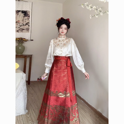新中式国风明制改良汉服红色敬酒服马面裙女套装2024春季新款女装