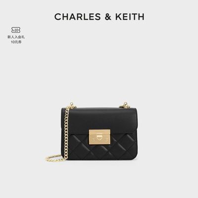 CHARLES&KEITH23冬季新品CK2-80701360拼接菱格链条斜挎小方包女