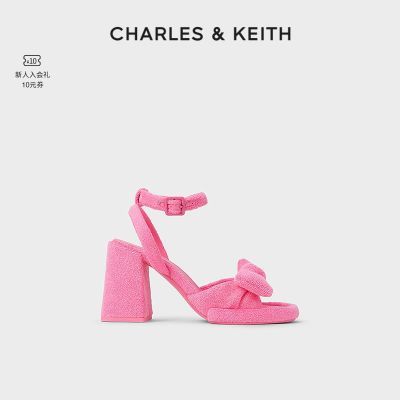 CHARLES&KEITH24春新品CK1-60920367蝴蝶结绒布粗跟露趾高跟凉鞋