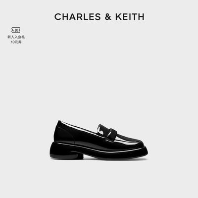CHARLES&KEITH明星同款方头时尚漆皮乐福鞋CK1-